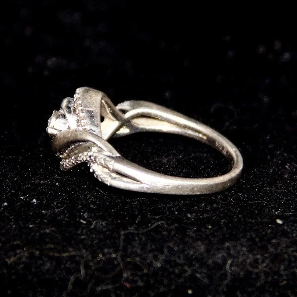 Sterling Silver 925 Bypass‎ Swirl Ring Round Accent Pave Crystal Band Size 7